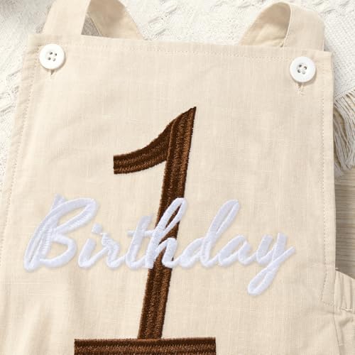 IMEKIS Baby Girls Boys Boho 1st Birthday Outfit Backless Overalls Romper for Cake Smash Photo Shoot - color: Apricot 1 Birthday, size: 9-12 Months