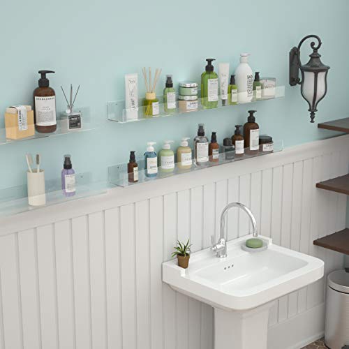 NIUBEE 36" Premium Acrylic Floating Nursery Kids Bookshelf Wall Ledge Shelf, Clear Invisible Spice Rack Bathroom Storage Shelves Display Organizer, 50% Thicker with Screwdriver, Set of 4 - size: 36"(4 Packs)