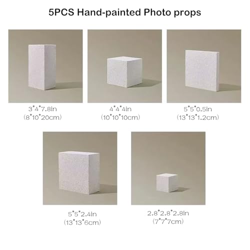 5PCS Product Photography Background Props Wooden Hand Painting Geometric Cube Waterproof Grain Textured Irregular Photos Prop for Photoshoot Cosmetics Fragrance Photo Food Jewelry - color: Elegant White