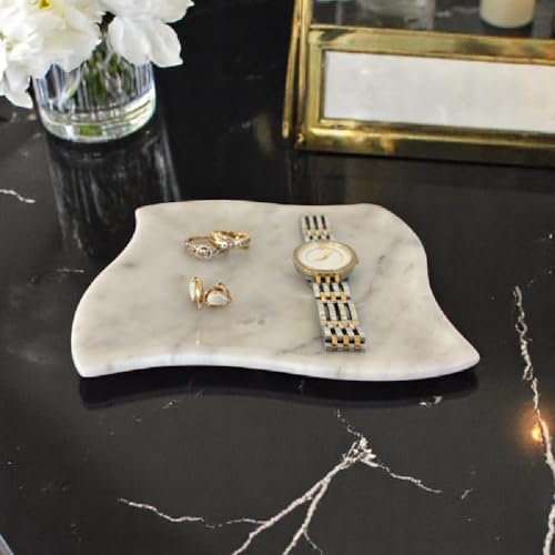 Tumbler Home Marble Jewelry Dish, Jewelry Trinket Dish for Rings Necklaces, Earrings, Accessories, Catchall Stone Tray Handmade Organizer for Vanity, Dresser, Bathroom Countertop Display, WHT Diamond - color: White - Diamond