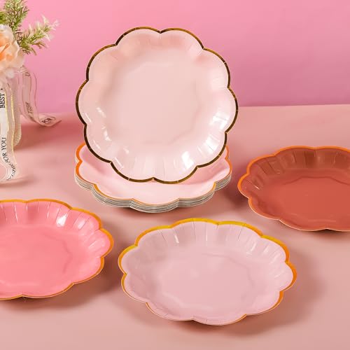 AimFun 48 Pcs Dusty Pink Party Plates Gradient Color Dessert Paper Plate 7inch Gold Foil Scalloped Edge Disposable Cake Plates for Tea Party Birthday Bridal Baby Shower Wedding Party Supplies - color: Dusty Pink
