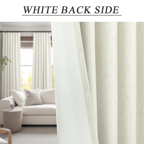 Luxury Linen Extra Long Drapes 132 Inch Blackout Curtains for Bedroom 2 Panel Drop Cloth Cotton Textured Rustic Farmhouse Thermal Darkening Curtain Privacy Room Divider High Ceiling Curtain 11ft Cream - color: Natural, size: 52"W x 132"L (Pack of 2)