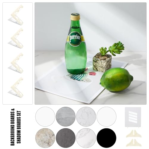BEIYANG 4PCS 16x16 Inch Backdrop Boards and 1PCS 15x19 Inch Window Shadow Pane, Perfect Backdrop Kit for Small Product Such as Food Drink Make-up Flower, Durable Waterproof - color: 4 Patterns + Shadow Pane 16x16