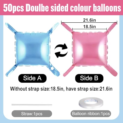 50Pcs Pink and Blue Square Foil Balloons Wall Backdrop, Double Sided Metallic Foil Balloons Tunnel Arch Garland Kit for Photo Booth Birthday Wedding Halloween Christmas Party Decorations - color: Pink and Blue, size: 50PCS