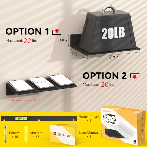 BlissBox 4-Pack Large Display Shelves for Wall Compatible with Lego Building Bricks, 11.3x6.3inch Dual-Sided 36x20 Studs for Brick Display and Storage, for Medium & Large Brick Builds, Black - color: Black