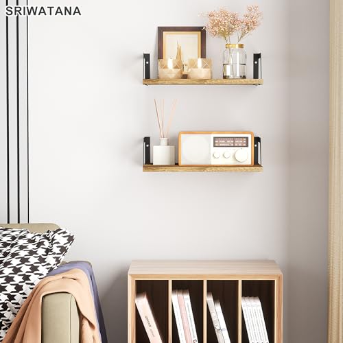 SRIWATANA Floating Shelves Wall Mounted Set of 2 Rustic Wood Shelves with Large Capacity(Carbonized Black) - color: Carbonized Black