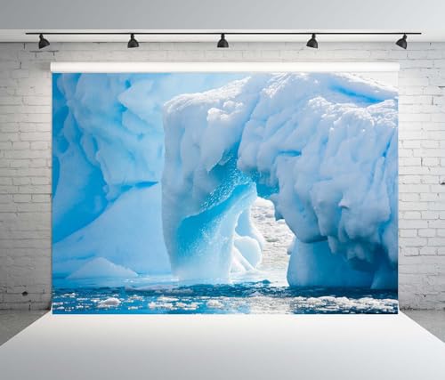 BELECO 5x3ft Fabric Polar White Iceberg Backdrop Antarctic Ocean Glacier ICY Cliff Snowy Mountains Snow Ice World Arctic Background Winter Polar Sea Nature Scenery Photography Studio Props - size: 5x3ft