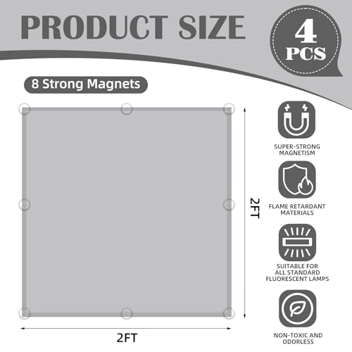 ANGSYLTH 2 x 2 Feet Fluorescent Light Covers - 4 Pcs Covers for Ceiling Lights, Magnetic Light Filters for Classroom, Office, Hospitals, Home (Light Gray) - color: Light Gray
