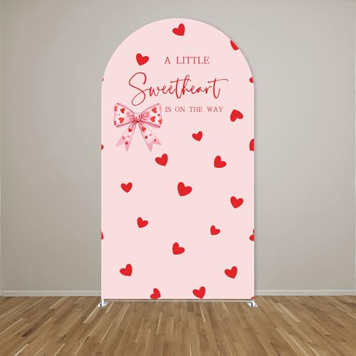 Little Sweetheart is on The Way Arch Backdrop Cover Love Valentine Party Decors Arch Spandex Cover for Baby Shower Pink Girls Birthday (3.3x6.6ft,pinkbow) - color: pinkbow, size: 3.3x6.6ft