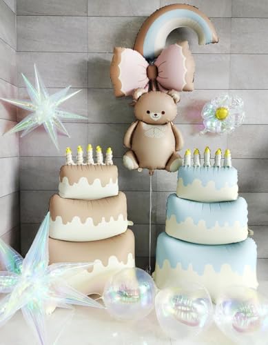 Happy Birthday Cake Foil Standing Balloons 60 Inch,Giant Three-Tier Matte Caramel Cream Large Happy Birthday Mylar Balloon for Girls Women Boys Kids Baby Shower Birthday Party Decorations Supplies - color: Caramel Cream Cake