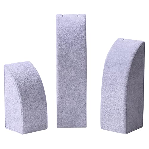3Pcs/Set Necklace Display Stand For Selling Velvet Jewelry Holder Organizer Pandent Rack for Show (Gray Velvet) - color: Gray Velvet