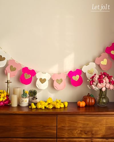 Pink Baby Shower Paper Garland Short-Sleeve Bodysuits Clothesline Garland Gender Reveal Birthday Banner Baby Outfit Pre - Strung Paper Decorations 9 pcs - color: Pink
