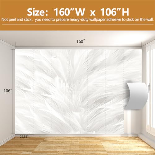 Feather Wallpaper Mural Elegant Gray and White Mural Wallpaper for Living Room Bedroom (Not Peel and Stick) - color: Cybh-903, size: 160" x 106"