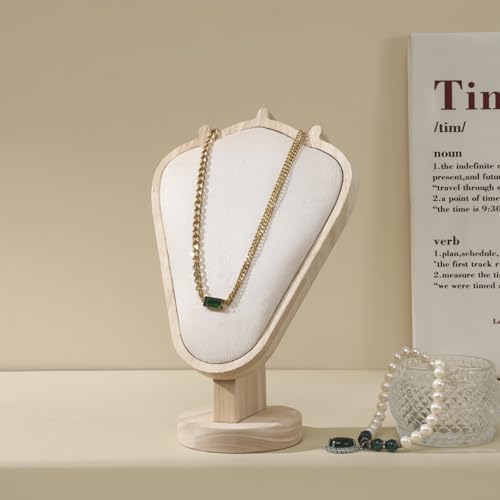 Natural Body Wood Necklace Display Stand with Beige Flannelette Soft Mat Necklace Holder Organizer Desktop Stand for Home Store Dresser-3.3"x5.8"x8.4" - color: Natural-Beige, size: 3.3"x5.8"x8.4"