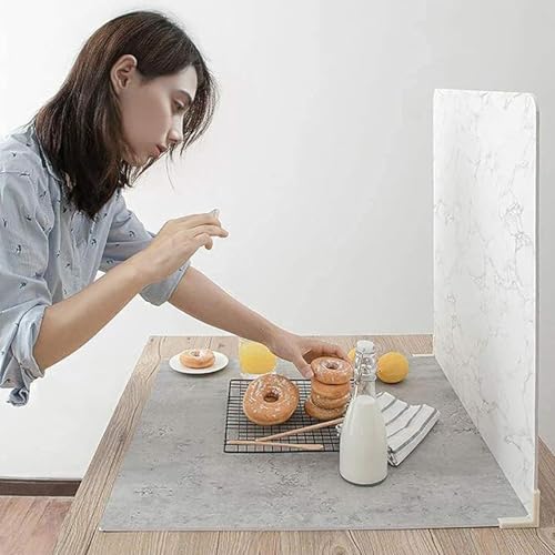 BEIYANG 2 PCS Photo Backdrop Boards with 2 PCS Brackets for Flat Lay or Food Photography Background - color: Marble+ Grey