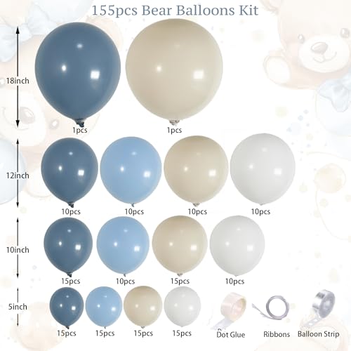 ECEAE 155Pcs Dusty Blue Balloon Arch Garland Kit with Sand White Balloons, Perfect for Baby Shower, Birthday, Wedding, and Gender Reveal Decorations in Dirty Blue - color: Dusty Blue White