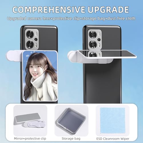 Sky Mirror Reflection Selfie Clip Kit 2-in-1 Mirror & Reflection Filter Compatible with iPhone/Android Rear Camera Selfie Tool for TikTok and Travel Photography White