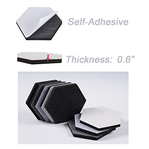 LAJAR 8 Pcs Hexagon Felt Bulletin Board Tiles, Self Adhesive Felt Pin Board Wall Tiles for Photos, Pictures, Memos (Black) - color: Black