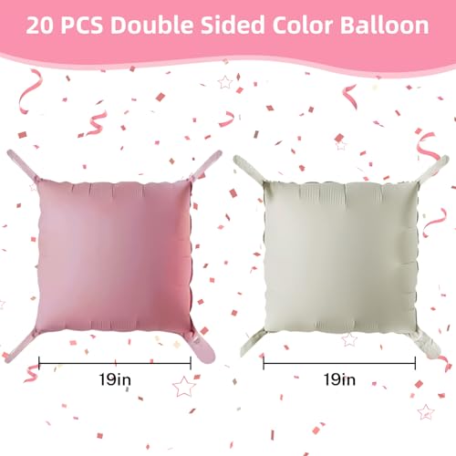 HILAVO Dusty Pink and White Square Balloon, 20 PCS Matte Pink Cream Double Sided Square Foil Balloon Backdrop for Girls Bridal Baby Shower Wedding Boho Birthday Party Decoration - color: Cream Pink