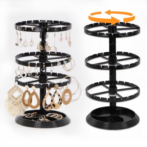 3 Tier Rotating Jewelry Display Stand, Necklace Holder, Jewelry Tree Stand, Plastic Spinning Display Rack for Vendors Events Necklace Keychain Earring Ring Holder Retail Organizer Supplies