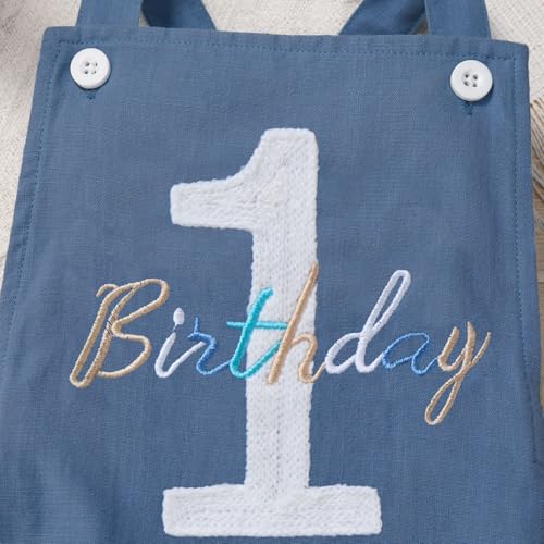 IMEKIS Baby Girls Boys Boho 1st Birthday Outfit Backless Overalls Romper for Cake Smash Photo Shoot - color: Dark Blue 1 Birthday, size: 9-12 Months