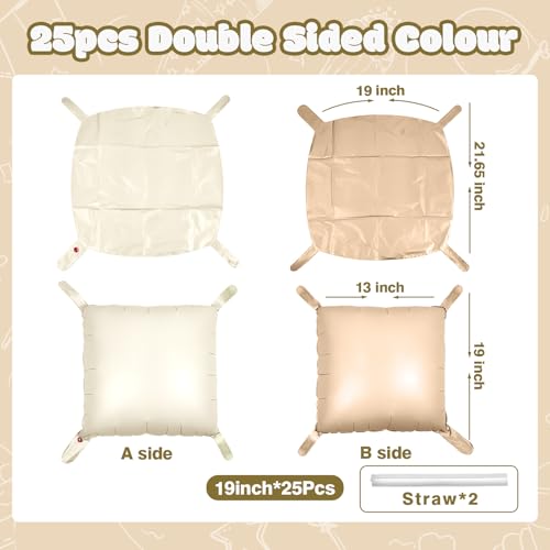 NISOCY 25PCS Coffee White Square Foil Balloons Wall Backdrop Double Sided Coffee Sand White Balloons Arch Kit for Birthday Bridal Baby Shower Gender Reveal Wedding Thanksgiving Party Decorations - color: F01 - Coffee and Sand White, size: 25PCS