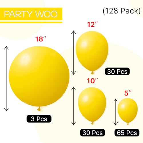PartyWoo Yellow Balloons 128pcs Different Sizes of 18 12 10 5 Inch Matte Yellow Latex Balloon Arch Kit Garland for Easter Bee Baby Shower Sunflower Birthday Graduation Party Decorations Yellow-Y55 - color: Yellow-y55
