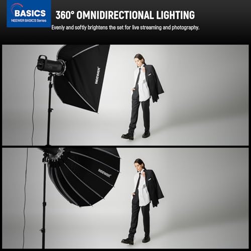 NEEWER Basics Parabolic Softbox Bowens Mount, 47" Quick Release Soft Box Light Diffuser/Grid/Bag Compatible with Godox Compatible with Aputure 600d Studio Photography Video Recording Lighting, NS39P - style: 47"/ 120cm Parabolic
