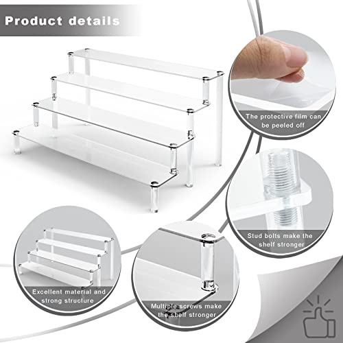 Acrylic Stands for Display, 4 Tier Clear Display Stand Risers Shelf for Cupcakes Perfumes Figurines, Tabletop Cupcake Stand for Decorating & Organizing (16" x 12.4" x 7.7")