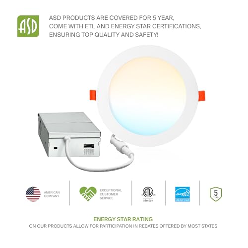 ASD 6 Pack LED Recessed Lighting 6 Inch 15W, 5 CCT 2700K-5000K CRI90+, IC Rated Ultra Thin Dimmable Ceiling Lights with J Box, Canless Wafer Downlight, Round Slim Panel Light, Energy Star ETL, White - color: White, size: 6 Inch 6 Pack