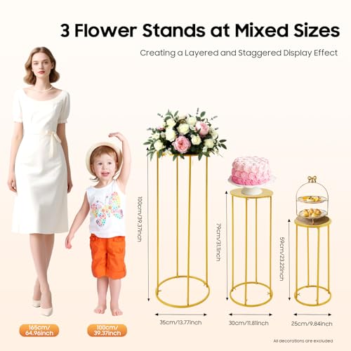 Cylinder Stands for Party, 3Pcs Gold Round Pedestal Stand, Metal Cake Stands for Birthday Party Wedding Baby Shower Decor