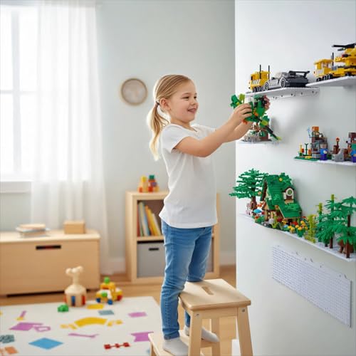 LRANFOW 6 Pack Wall Display Shelves with Dual Sided Building Studs, 4x5 Inch Baseplate Shelf Compatible with Lego Building Bricks for Organized Storage & Modern Room Deco Builders Gift, 16x13 Studs - color: White