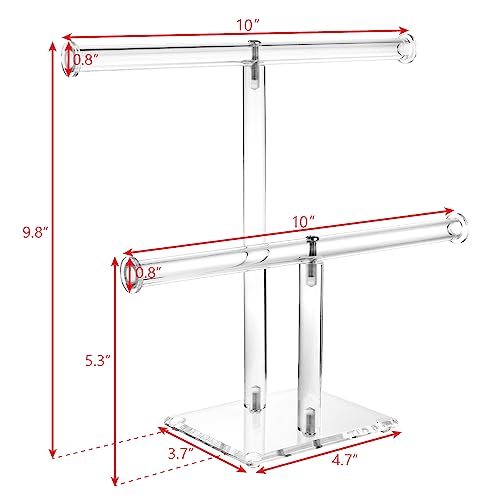 MOOCA Deluxe Clear Acrylic Jewelry Organizer, 2 Tier T-Bar Bracelet Holder, Acrylic Necklace Holder, Jewelry Holder, Jewelry Organizer Stand, Premium Quality with Enhanced Transparency - color: 2-Bar