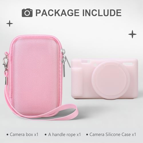 BOVKE 2-in-1 Camera Case for Sony ZV-1 Digital Camera for Content Creator, Silicone Skin Case + Hard Case Carrying Bag Protective Bundle for Sony ZV1 Camera, Pink - color: Pink