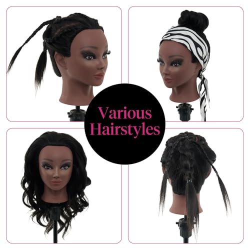 18" Mannequin Head Human Hair with Stand - 100% Real Hair Mannequin Head for Makeup Practice, Cosmetology Manikin Doll Head for Hair Styling, Hairdressing Training Head for Braiding with Tripod,Black - color: Black#1B&Tripod