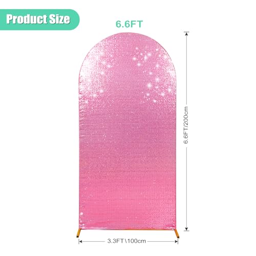 PartyDelight Sparkly Pink Arch Backdrop Cover 6.6FT Sequin Wedding Back Drop Fitted Arch Stand for Birthday Party Decoration - color: Pink, size: 6.6FT