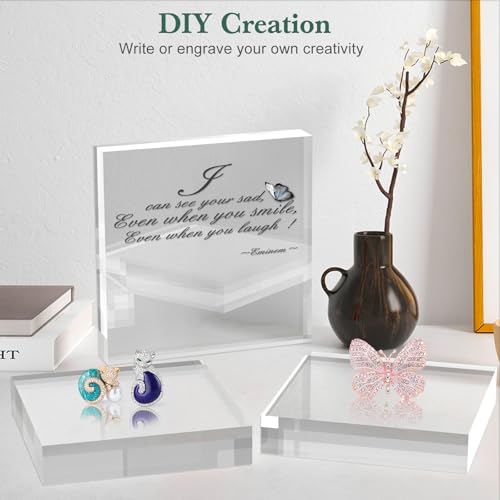 SAMYUCHO Acrylic Base Stand 8 Pack 6 X 6 X 1 Inch Acrylic Blocks for Display Trophy Base Clear Square Cube Riser Display Cylinder Pedestal Stands for Collectibles Jewelry Props Food Display