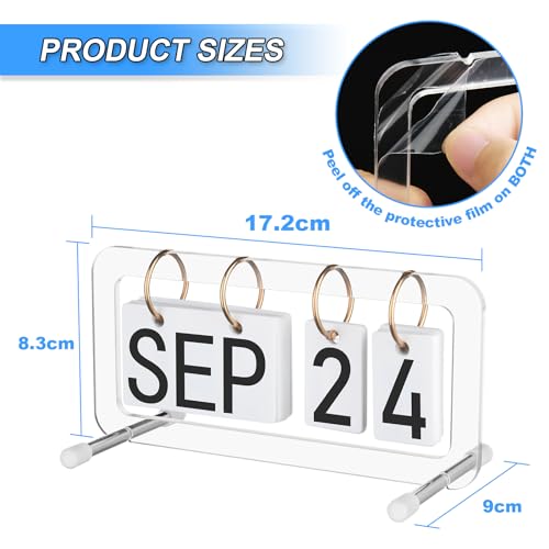 Cosmos Desk Flip Calendar Perpetual Desk Date Calendar Ring Flip Daily Block Calendar for Home Office Teacher Desktop Accessory, Reusable Month Day Display Desk Standing Calendar Decoration, Acrylic