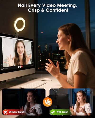 Ring Light for Computer Video Conference - Webcam Light for Monitor Clip On Remote Working Distance Learning Zoom Call Self Broadcasting and Live Streaming Influencer Light Laptop Video Conferencing - color: black