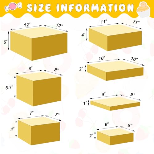 Leinuosen 7 Pcs Large Buffet Risers Set 6" to 12" Acrylic Display Box Catering Dessert Table Riser Food Display Decorative Stand with Hollow Bottom for Catering Supplies(Gold, Square) - color: Gold, size: 6" to 12", style: Square