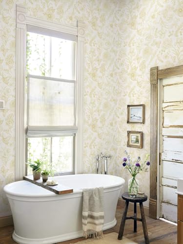 Gold Wallpaper Floral Peel and Stick Wallpaper White and Gold Wall Paper Laundry Room Contact Paper Self-Adhesive Removable Nursery Kids Room Bathroom Bedroom Shelf Liner Vinyl 78.7" x 17.3" - color: Yellow and Beige, size: 17.3" x 78.7"