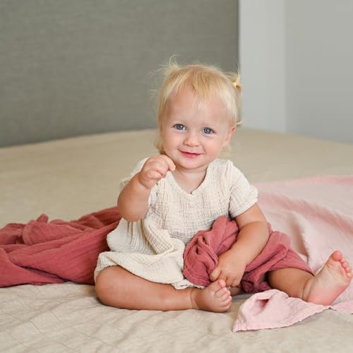 POMISO Muslin Swaddle Blankets for Boys & Girls, Newborn Receiving Blankets, 4 Pack Soft Breathable Baby Swaddles, Large 47x47 Inches, Red Berries & Earthy Colors - color: Red Berries & Earthy Colors