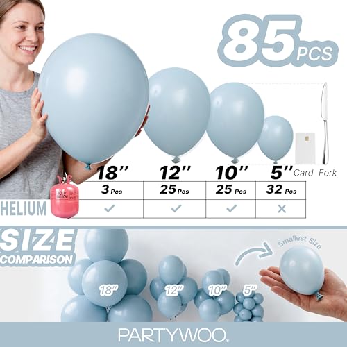 PartyWoo Dusty Blue Balloons 85pcs Different Sizes of 18 12 10 5 Inch Light Blue Aqua Boho Balloon Arch Kit Garland for Graduation Baby Shower Gender Reveal Birthday Party Decorations Blue-F28 - color: Blue-f28