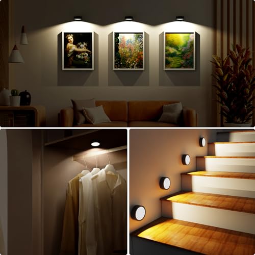 Narotood 6 Pack Picture Lights for Wall, Rechargeable Battery Operated Wall Lights, Picture Frame Lights with 3 Lighting Modes, Wireless Magnetic Painting Light with Remote Control Timer, (Black) - color: Black, size: 6 Pack