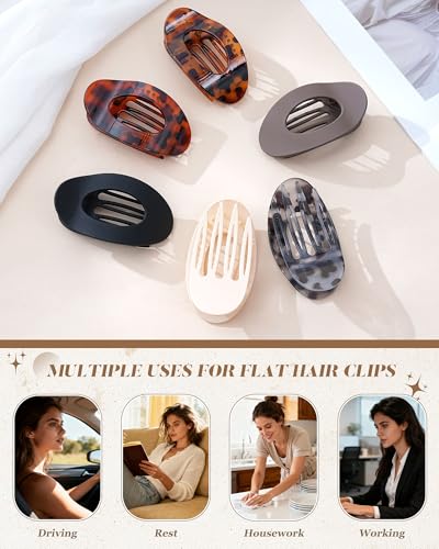 AWAYTR Flat Hair Clips For Women 4.33" Lay Flat Claw Clip for Hair 6Pcs Round Large Hair Claw Clips (Leopard Series + Brown Series) - color: Leopard Series + Brown Series