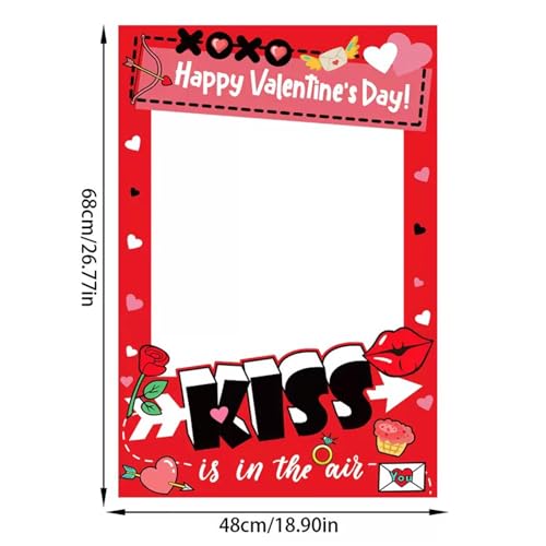 Valentine’s Day Photo Booth Props Frame, Love Heart Kiss Selfie Photobooth Props, Happy Valentine’s Day Photo Props for Wedding, Anniversary & Party Decorations