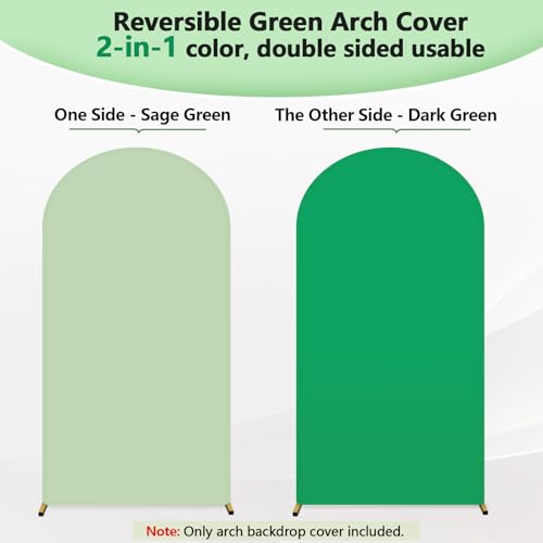 HEMMOTOP 7.2 ft Arch Backdrop Cover(One Piece Double Color), Green and Sage Green Spandex Arch Stand Covers, Fabric Stretchy Background for Balloon Arches, Wedding, Birthday Party, Baby Shower - color: Green and Sage Green, size: 7.2x4 ft (HxW)