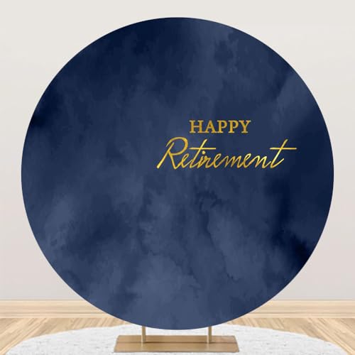 5x5ft Polyester Happy Retirement Round Backdrop Cover Navy Blue Marble Texture Happy Retirement Circle Photography Background for Men Retirement Party Decor Banner Photo Booth Props - size: 5x5ft-Diameter