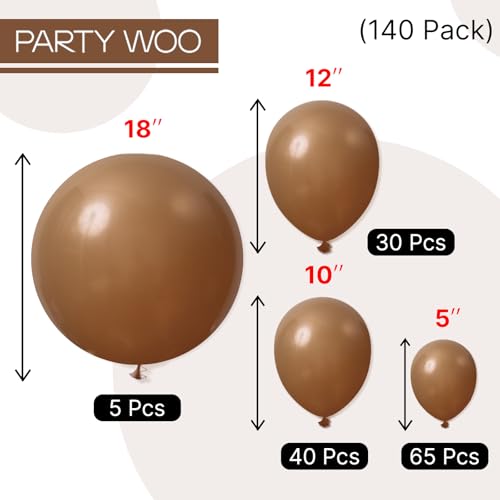 PartyWoo Brown Balloons 140 pcs Different Sizes of 18 12 10 5 Inch Neutral Brown Balloons Arch Kit Garland for Baby Shower Birthday Graduation Woodland Safari Theme Jungle Party Decorations Brown-F09 - color: Brown-f09