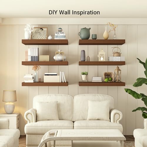 Heimlove 24 x 12 Inch Deep Floating Shelves Wall Mounted with Invisible Brackets,Storage Hanging Shelf for Wall Decor in Bathroom, Bedroom, Toilet, Kitchen, Living Room, Office Set of 1 (Walnut) - color: Walnut, size: 24"W x 12"D x 2"H, Set of 1